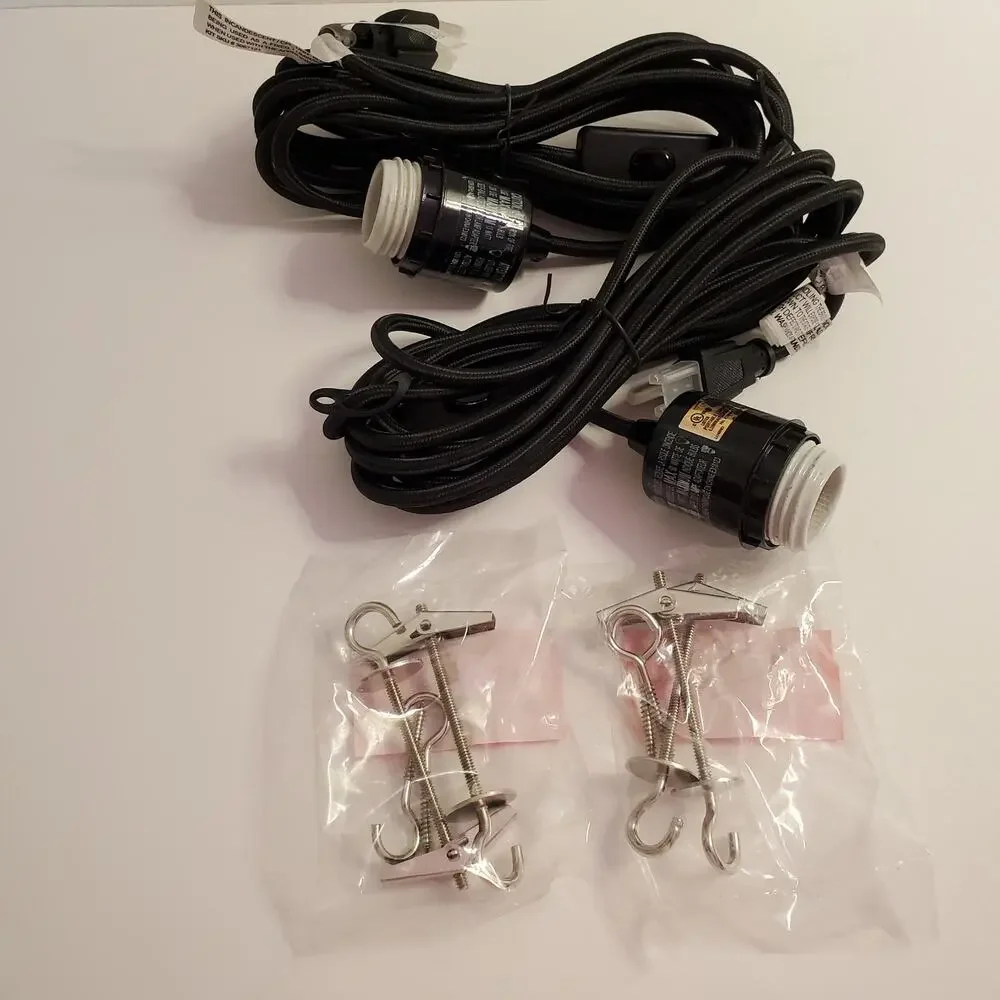 West Elm Black Plug-In Pendant Cordset Set of 2 Chandelier Light Kit 15ft New